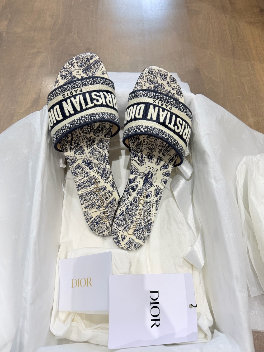 Dior Blue and Cream Toile Slide Sandals